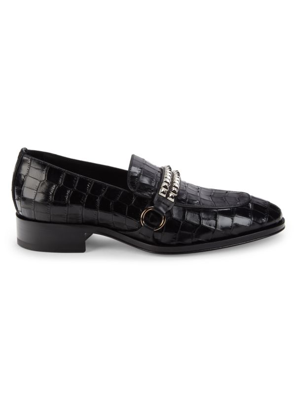 Giuseppe Zanotti Studded Croc Embossed Leather Loafers